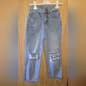 Shein Wide Leg Distressed Jeans Size Juniors XXS/0 Light Wash